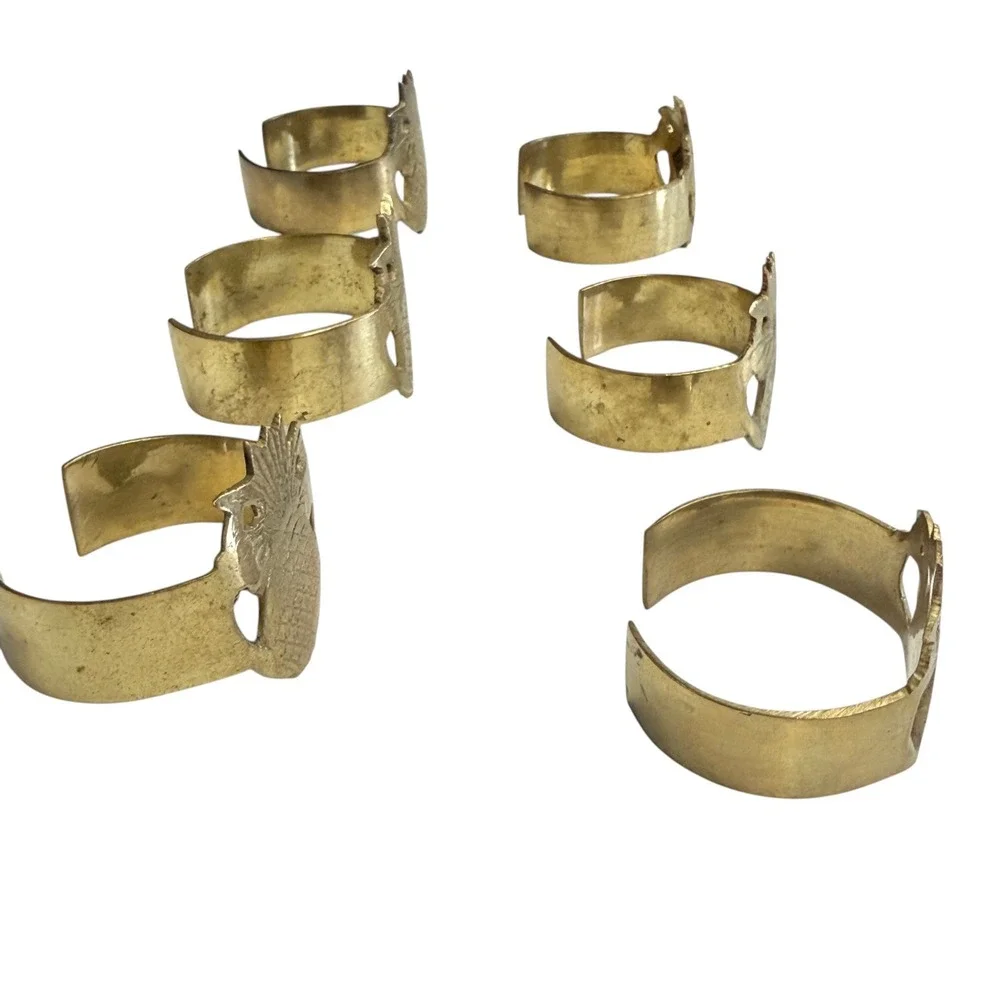 Pineapple Napkin Rings Unisex OS Gold Good Vintage Brass Set of 6 India‎